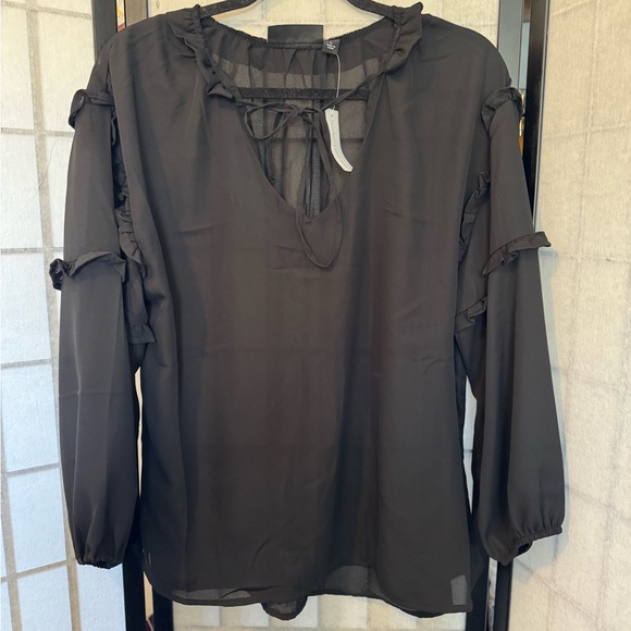 NY&C Sheer Black Blouse with Ruffle Details - Picture 1 of 2